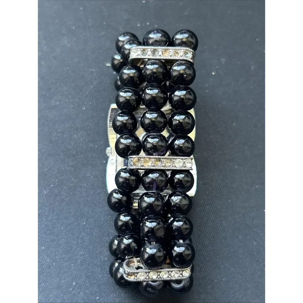 Fent Silver Tone Black Bead Band Women’s Quartz Watch